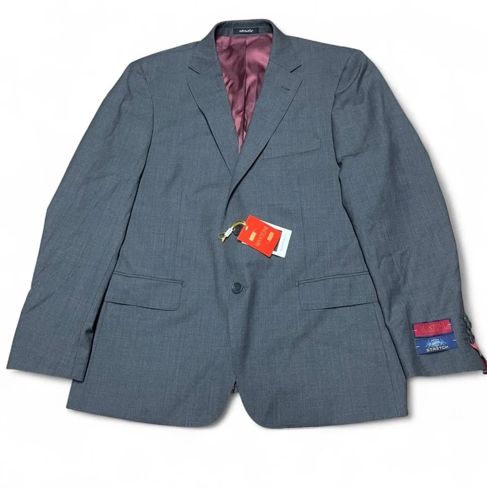 New MANTONI $449 Sharkskin Suit Men's 44R 38x36 Gray 100% WOOL Jacket Pants - Picture 2 of 16